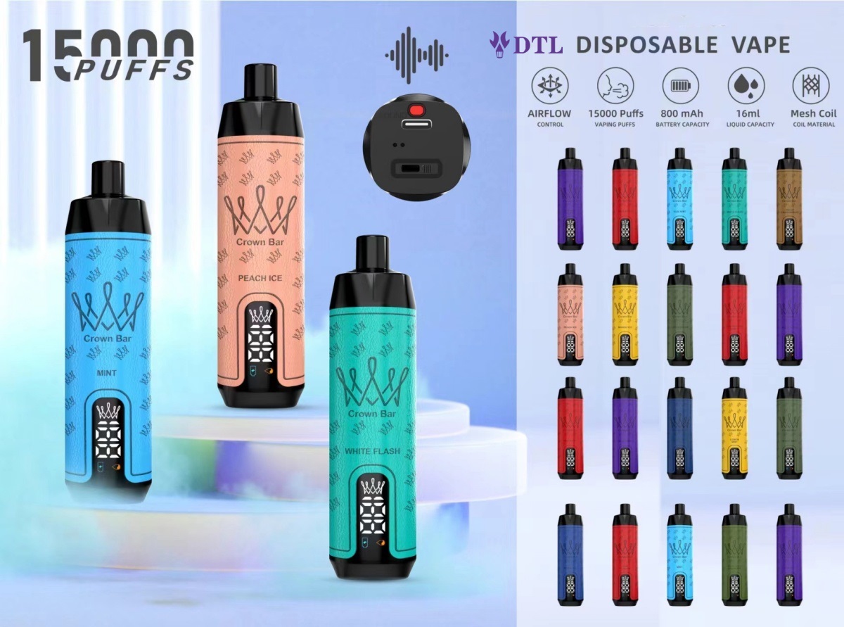 Appareil de Cigarette électronique jetable vape Pods15000 Puffs DL/DTL E-Shisha/Hookah son de l'eau avec écran, contrôle du flux d'air et rechargeable AL FAKHAR Crown Bar