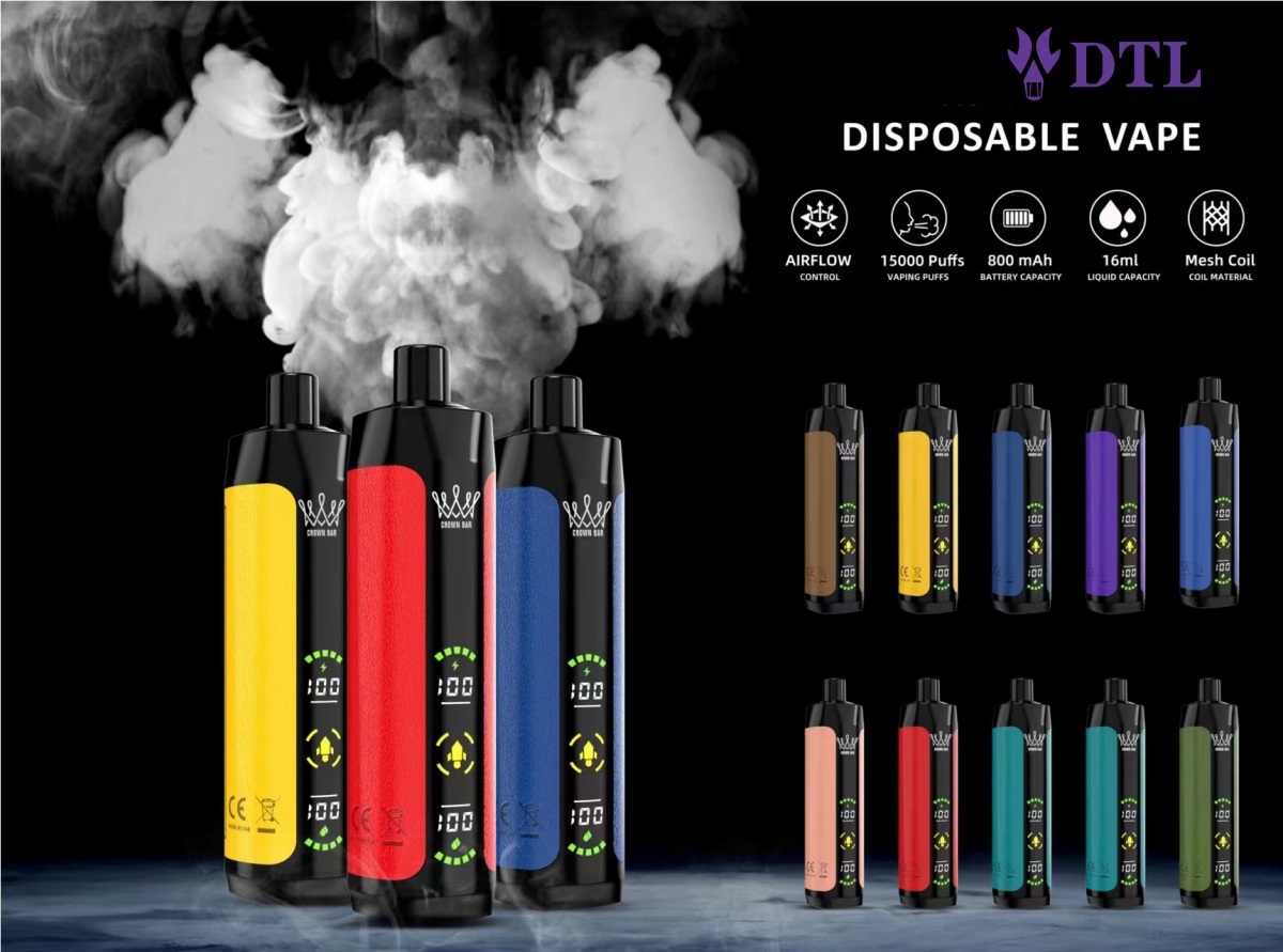 Appareil de Cigarette électronique jetable vape Pod DTL DL 15000 puff E-Shisha Hookah avec écran complet, flux d'air réglable et rechargeable AL FAKHAR Crown Bar